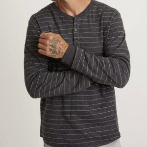 NWT  Marine Layer MENS  Pullover L/S Henley Heather Grey Blue Striped   Shirt XL